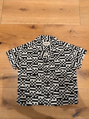 Open Edit Kids Black & White Checkerboard Button-Down Shirt